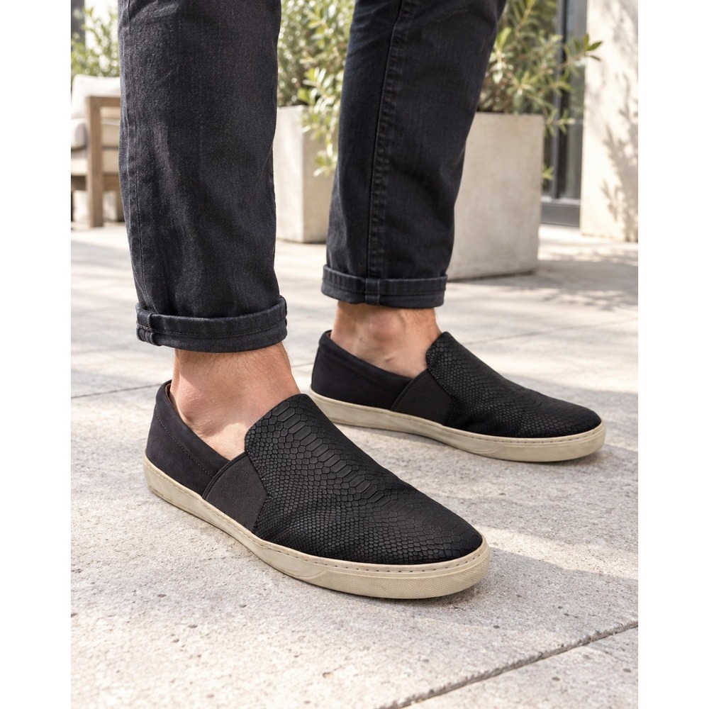Vince Blair Mens Black Snake Embossed Leather Slip On Sneakers Size 11 US 45 EUR